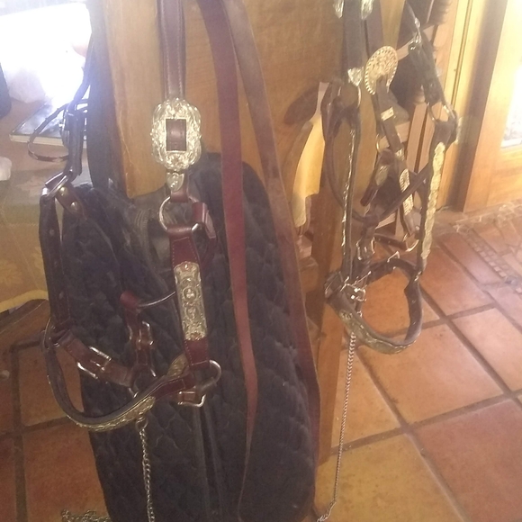 3 Leather Horse Show Halters with Silver Accents - Picture 5 of 8
